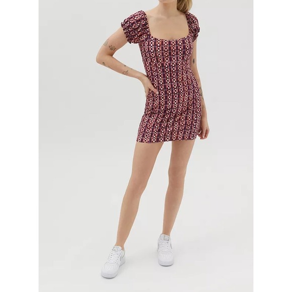 Urban Outfitters sz M Womens Multicolor Geo Print Bodycon Babydoll Mini Dress - Picture 3 of 9